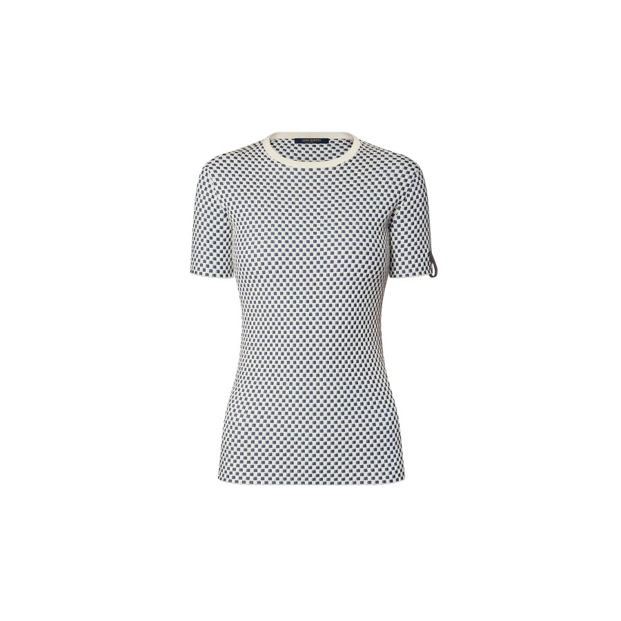 Mujer Louis Vuitton Tops | Camiseta De Punto Con Minimotivo De Cuadros Blanc Lait