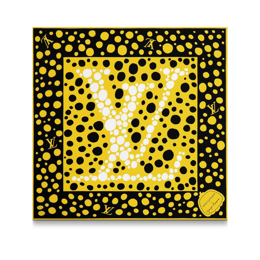 Mujer Louis Vuitton Panuelos De Seda Y Bandanas | Lv X Yk Panuelo Infinity Dots 45 Negro/Amarillo