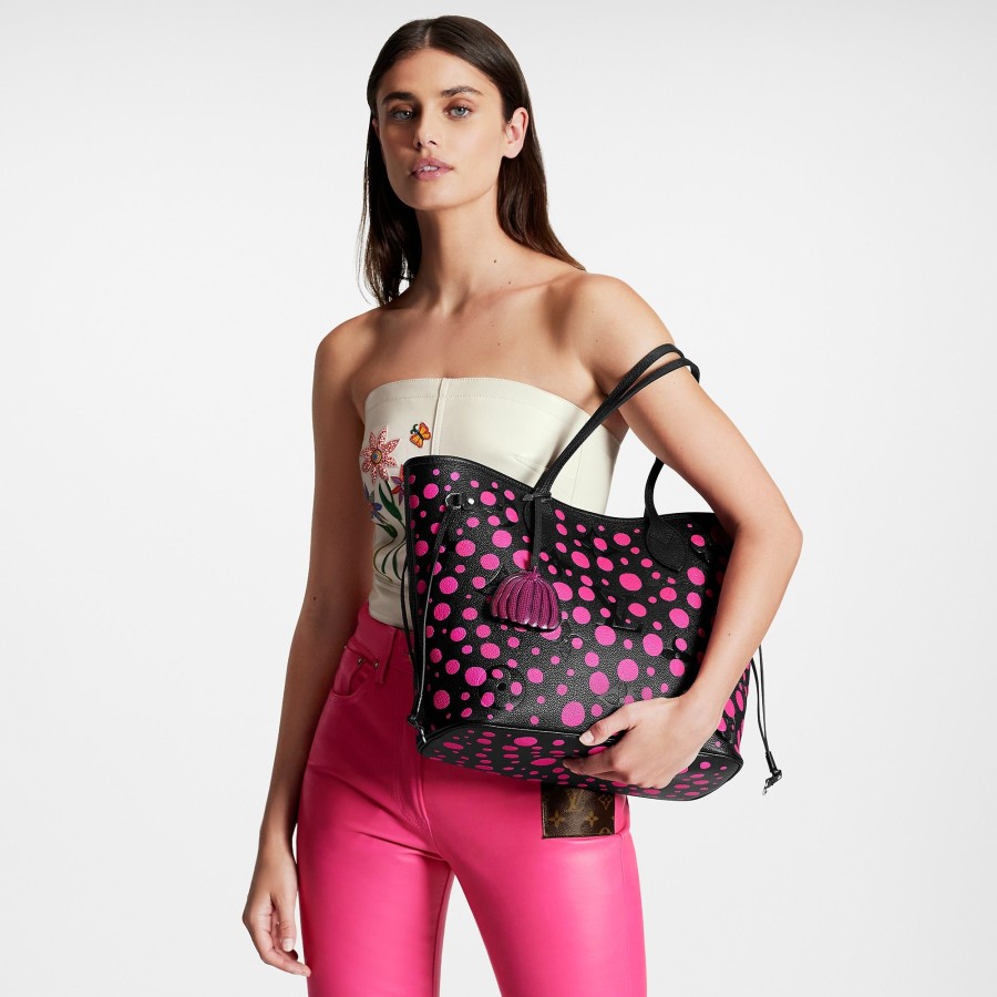 Mujer Louis Vuitton Bolsos Tote | Lv X Yk Bolso Neverfull Mm Noir Fuchsia