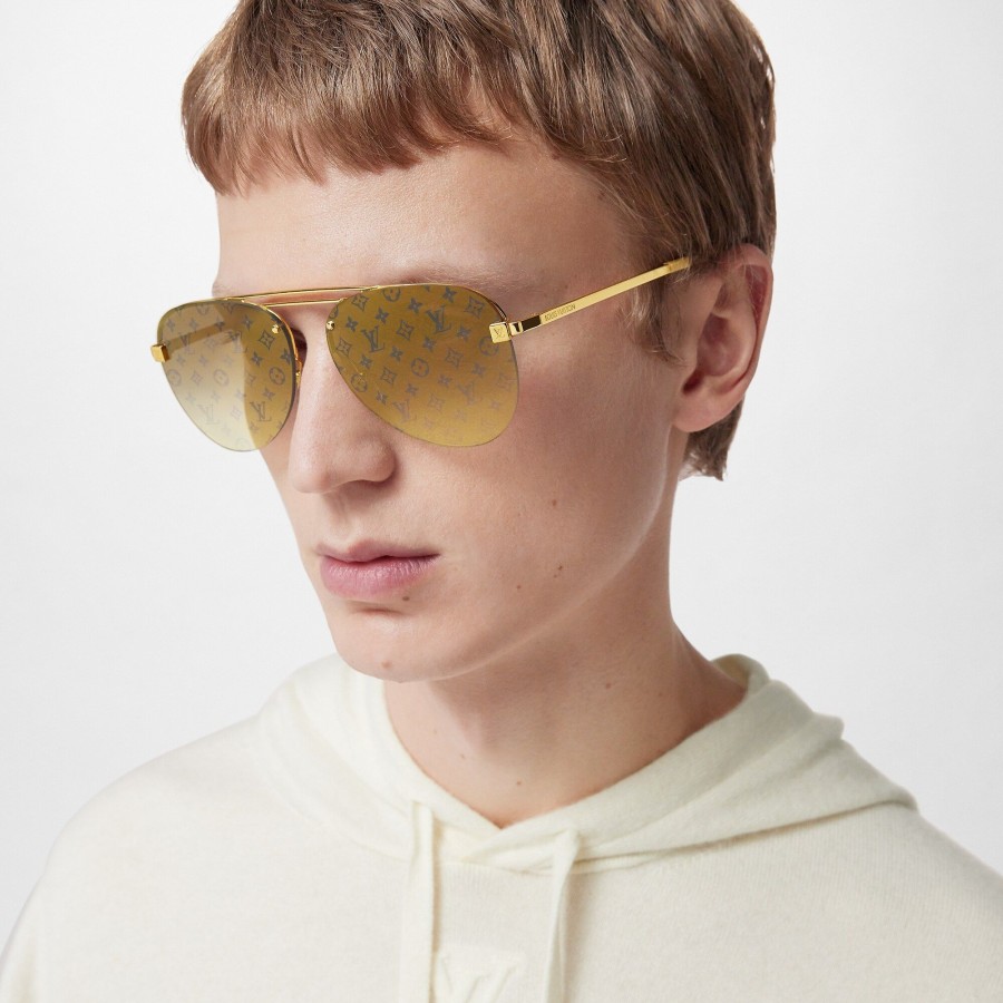 Hombre Louis Vuitton Gafas De Sol | Gafas De Sol Clockwise Gold Monogram