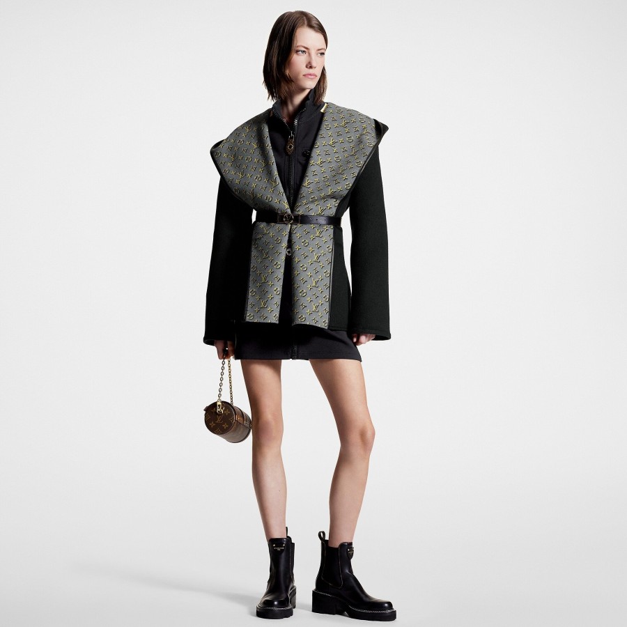 Mujer Louis Vuitton Abrigos Y Chaquetas | Abrigo Envolvente 3D Monogram De Doble Botonadura Metal Noir