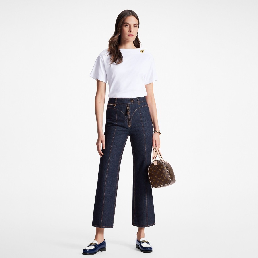 Mujer Louis Vuitton Pantalones | Vaqueros Tobilleros De Color Azul Indigo