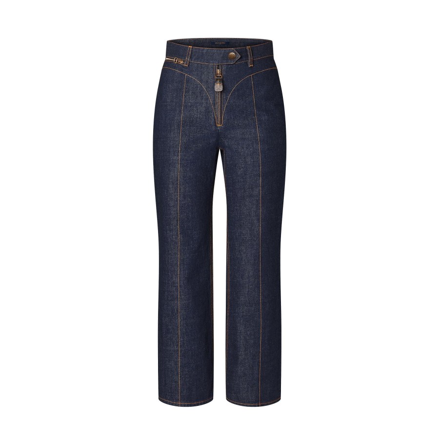 Mujer Louis Vuitton Pantalones | Vaqueros Tobilleros De Color Azul Indigo