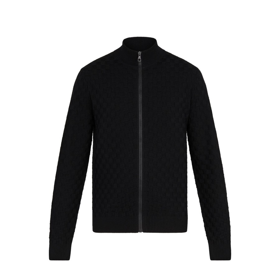 Hombre Louis Vuitton Punto Y Sudaderas | Chaqueta Damier Con Cremallera Noir