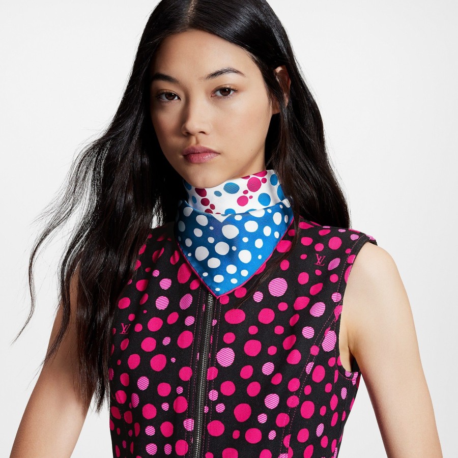 Mujer Louis Vuitton Panuelos De Seda Y Bandanas | Lv X Yk Panuelo Infinity Dots 45 Blanco/Azul