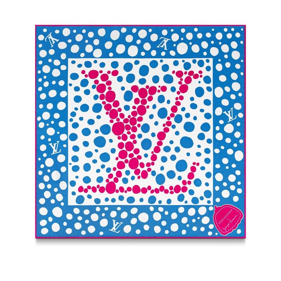 Mujer Louis Vuitton Panuelos De Seda Y Bandanas | Lv X Yk Panuelo Infinity Dots 45 Blanco/Azul