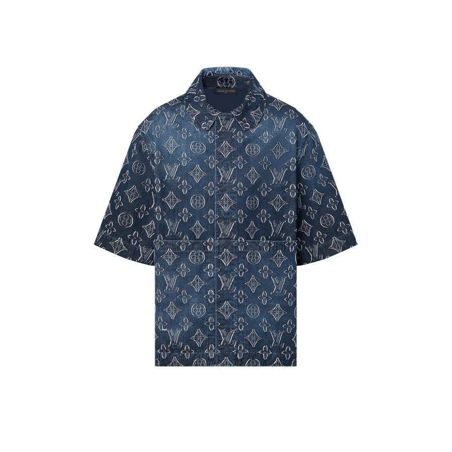 Hombre Louis Vuitton Camisas | Camisa Monogram De Manga Corta En Chambray Indigo