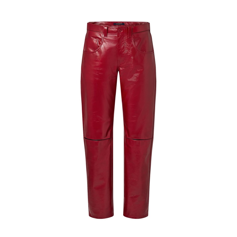 Mujer Louis Vuitton Pantalones | Pantalon De Piel Con Abertura Grenat Fonce