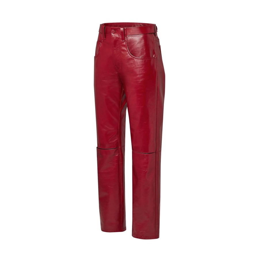 Mujer Louis Vuitton Pantalones | Pantalon De Piel Con Abertura Grenat Fonce