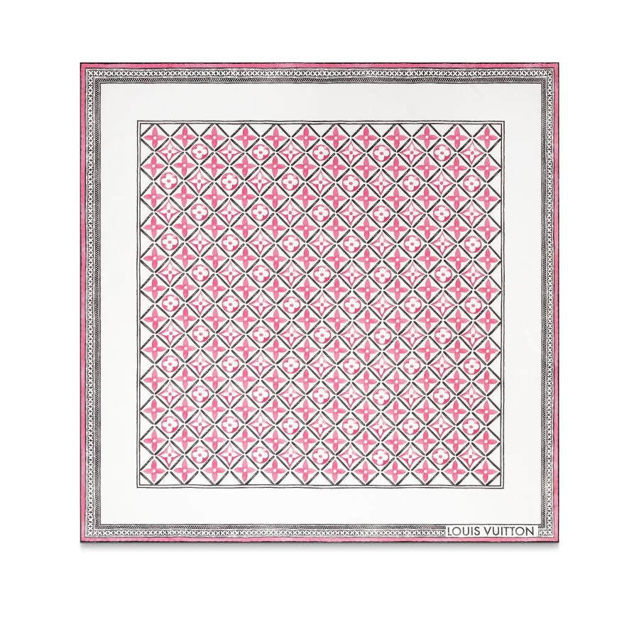 Mujer Louis Vuitton Panuelos De Seda Y Bandanas | Panuelo Monogram Flower Tile 90 Rose Clair