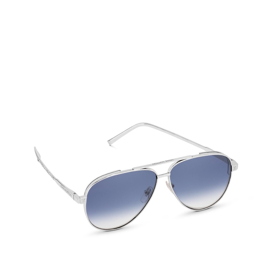 Hombre Louis Vuitton Gafas De Sol | Gafas De Sol Lv Rise Metal Pilot Plata