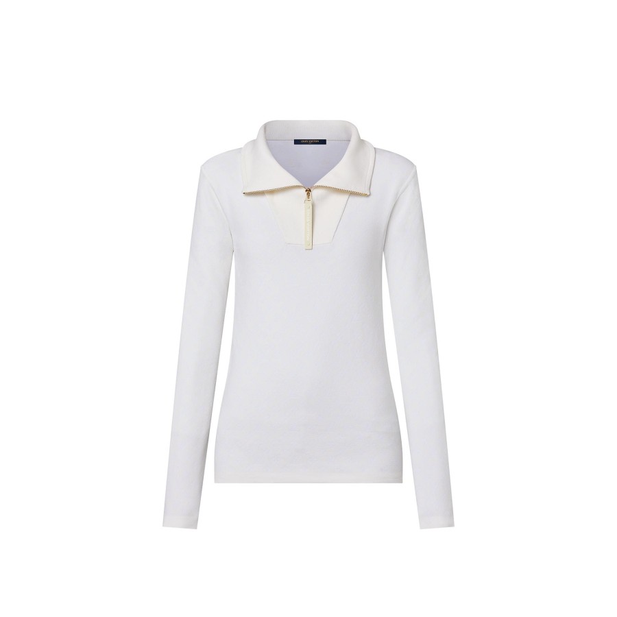 Mujer Louis Vuitton Tops | Jersey Monogram Con Cuello Acanalado Blanc