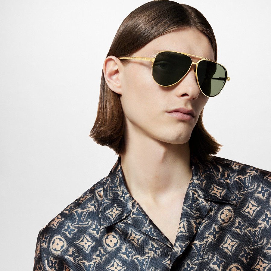 Hombre Louis Vuitton Gafas De Sol | Gafas De Sol Lv Rise Metal Pilot Oro