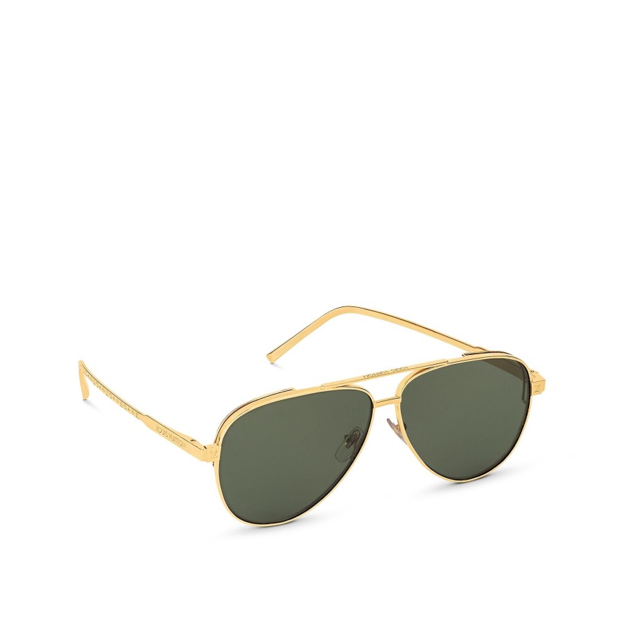 Hombre Louis Vuitton Gafas De Sol | Gafas De Sol Lv Rise Metal Pilot Oro