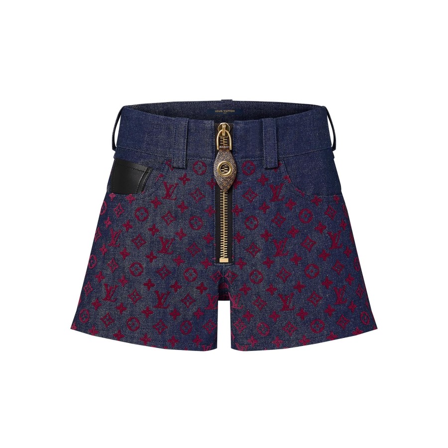 Mujer Louis Vuitton Denim | Minipantalones Cortos Vaqueros Con Motivo Monogram Flocado