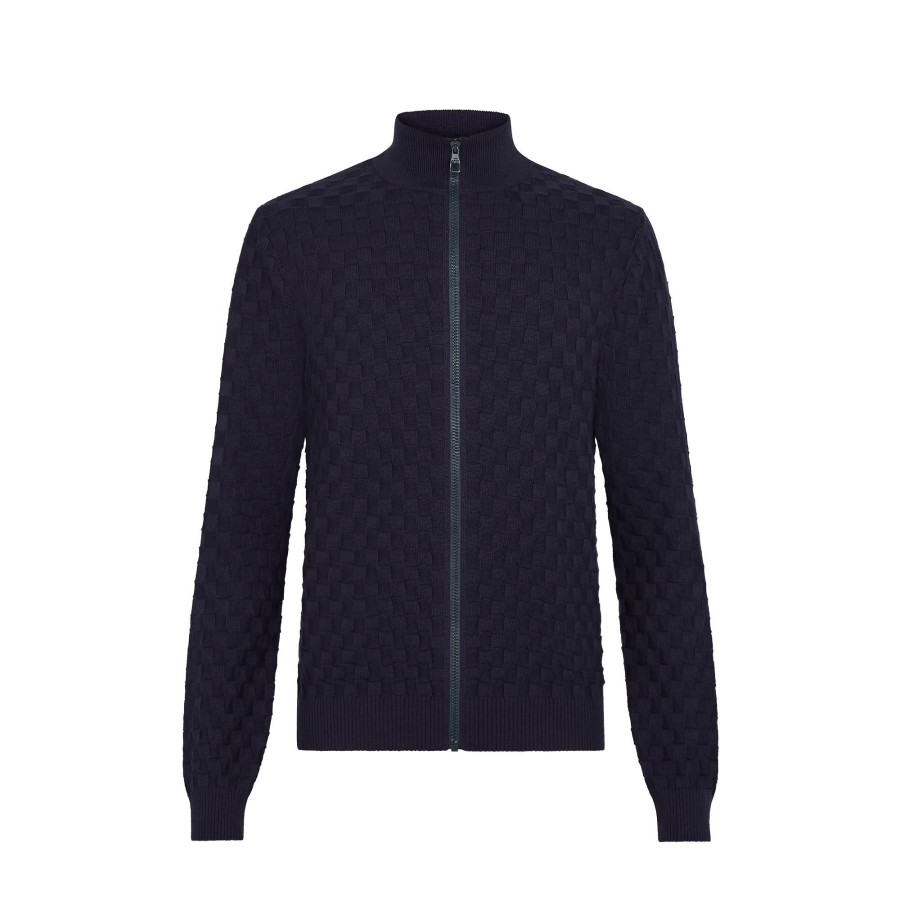 Hombre Louis Vuitton Punto Y Sudaderas | Chaqueta Damier Con Cremallera Bleu Nuit Fonce