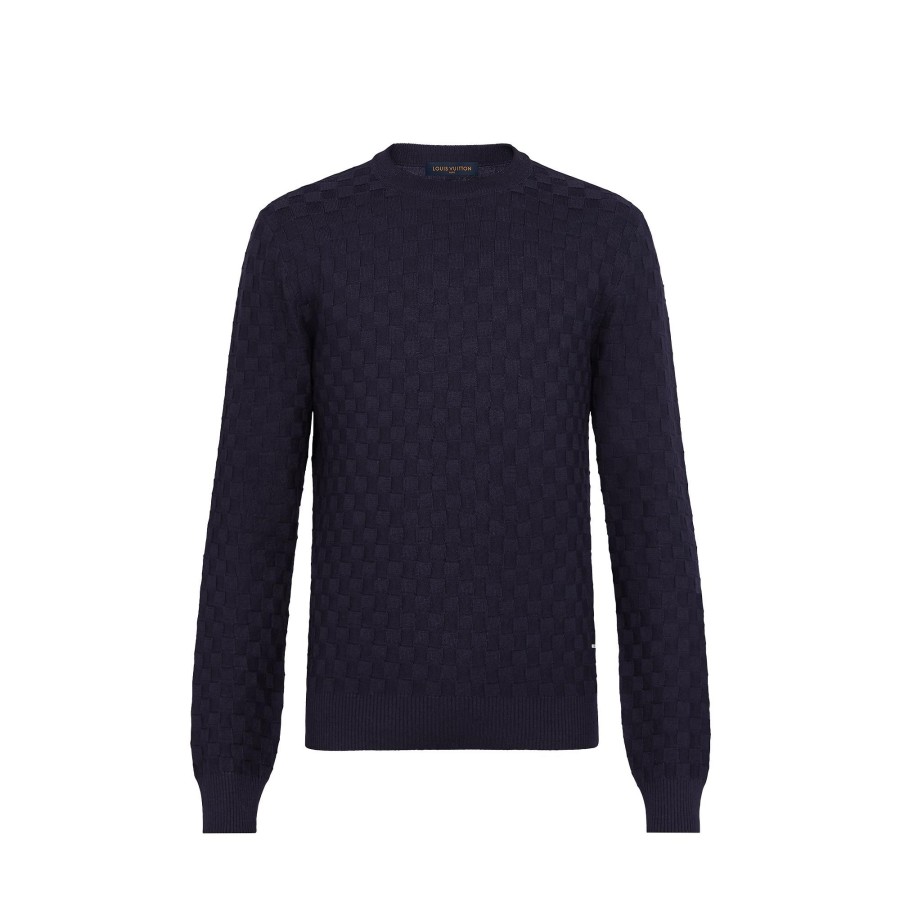 Hombre Louis Vuitton Punto Y Sudaderas | Jersey Damier De Cuello Redondo Bleu Nuit Fonce