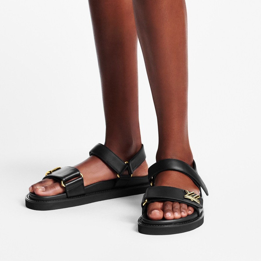 Mujer Louis Vuitton Sandalias Y Alpargatas | Sandalia Plana Lv Sunset Comfort Negro