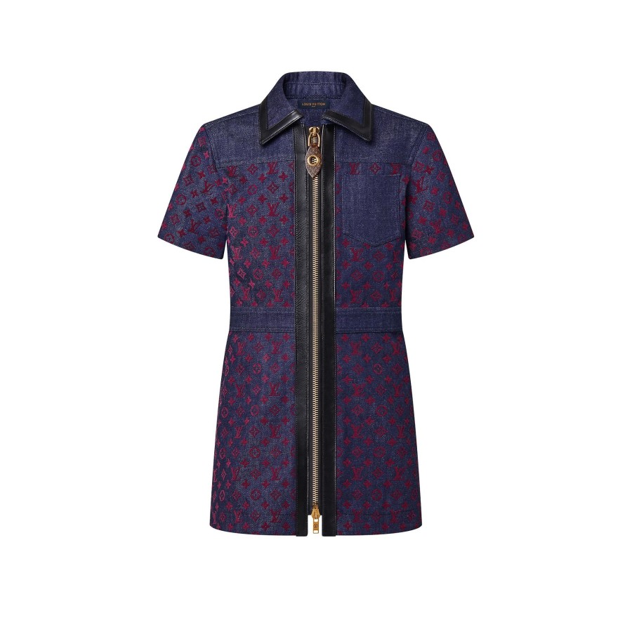 Mujer Louis Vuitton Denim | Vestido Vaquero Con Cremallera Y Motivo Monogram Flocado