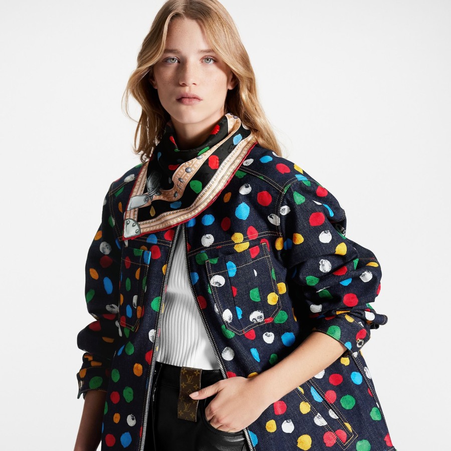 Mujer Louis Vuitton Panuelos De Seda Y Bandanas | Lv X Yk Panuelo Painted Dots Monogram 90 Noir