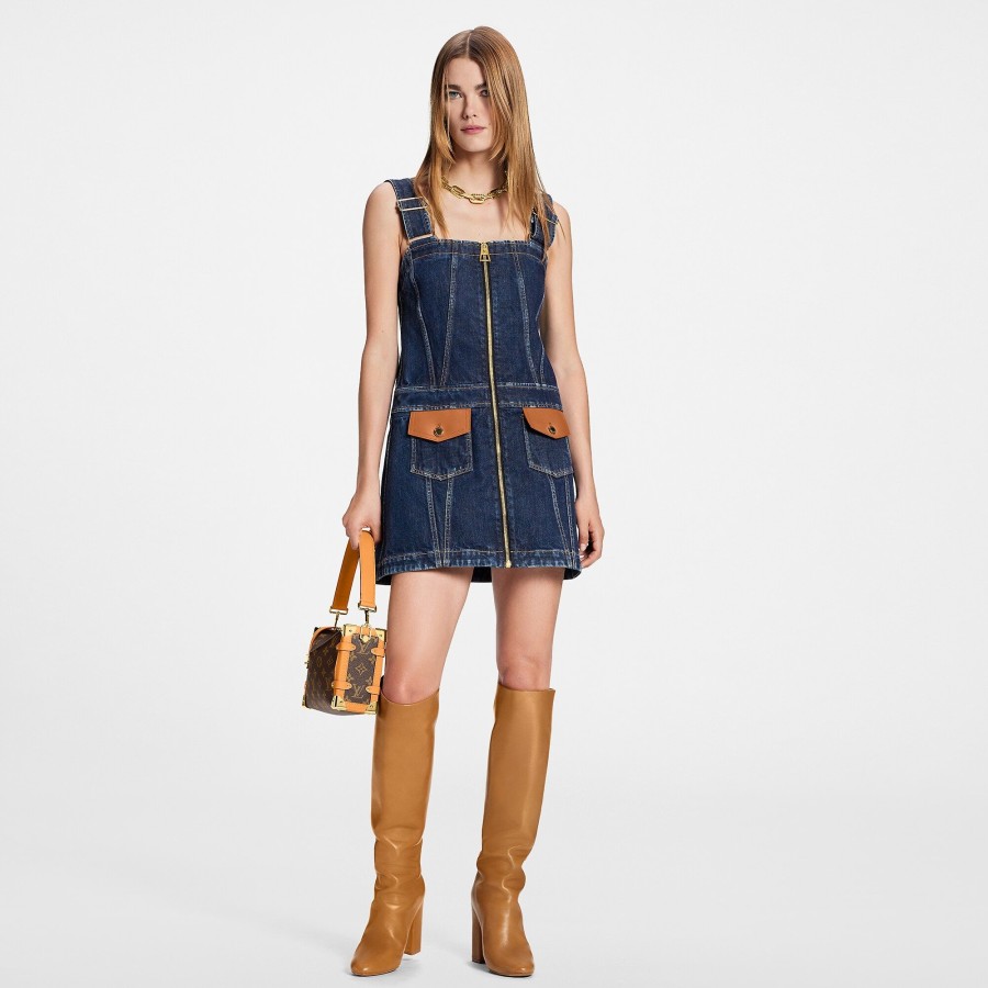 Mujer Louis Vuitton Denim | Minivestido Vaquero Con Detalles En Piel