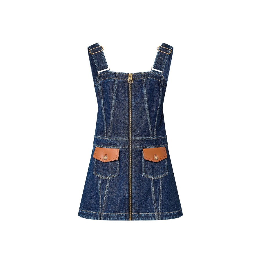 Mujer Louis Vuitton Denim | Minivestido Vaquero Con Detalles En Piel