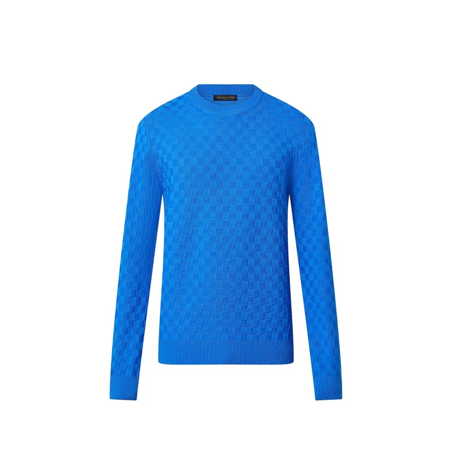 Hombre Louis Vuitton Punto Y Sudaderas | Jersey De Cuello Redondo Lvse Damier Indigo Lave