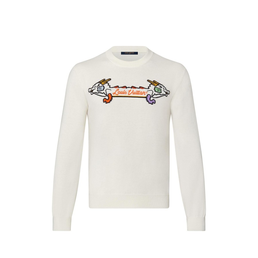 Hombre Louis Vuitton Punto Y Sudaderas | Jersey De Cuello Redondo Con Motivo Grafico Blanc Casse