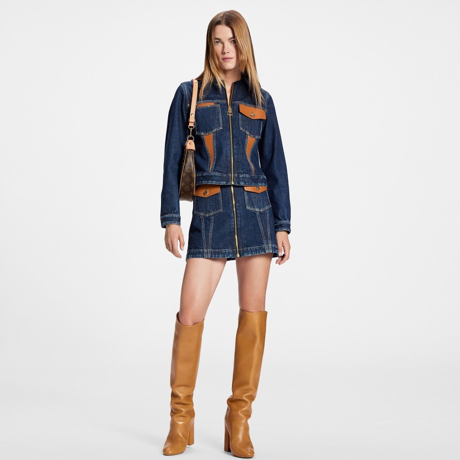 Mujer Louis Vuitton Denim | Minifalda Vaquera Con Detalles En Piel