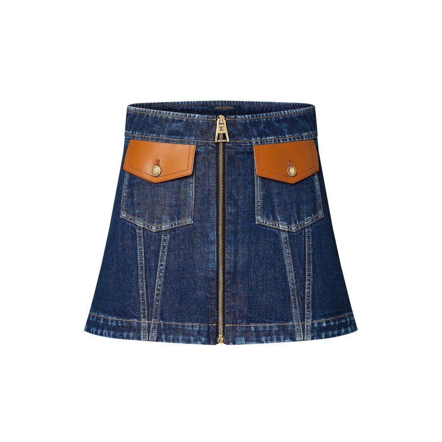 Mujer Louis Vuitton Denim | Minifalda Vaquera Con Detalles En Piel