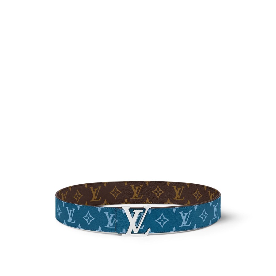 Hombre Louis Vuitton Cinturones | Cinturon Reversible Lv Initiales De 4 Cm Azul