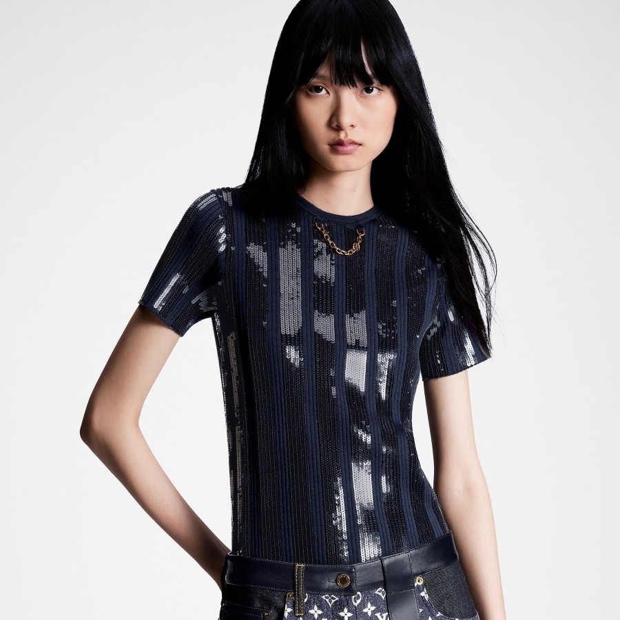 Mujer Louis Vuitton Tops | Camiseta Con Bandas De Lentejuelas