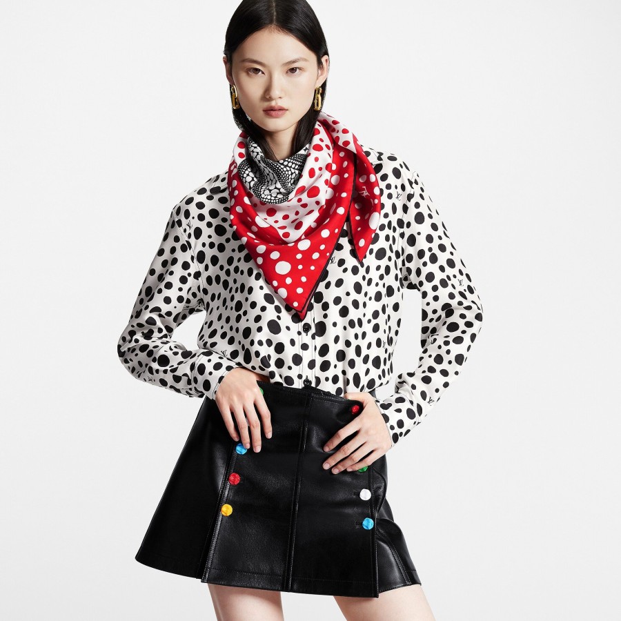 Mujer Louis Vuitton Panuelos De Seda Y Bandanas | Lv X Yk Panuelo Infinity Dots 90 Rouge Blanc