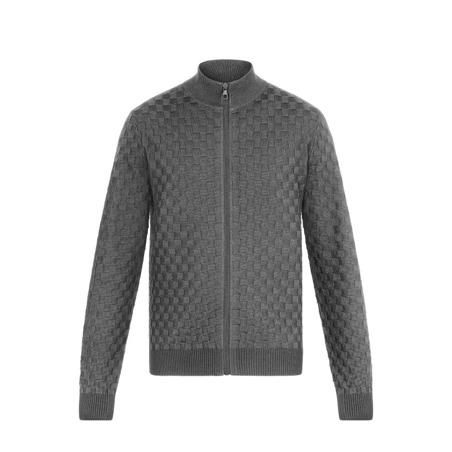 Hombre Louis Vuitton Punto Y Sudaderas | Chaqueta Damier Con Cremallera Gris Fonce