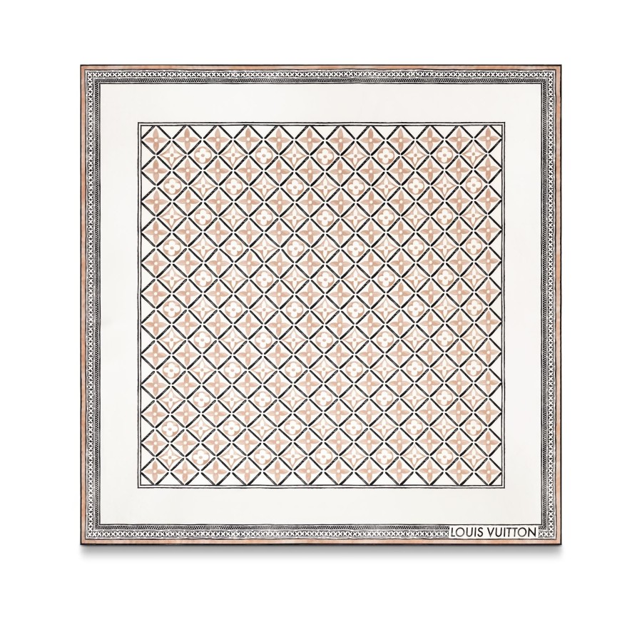 Mujer Louis Vuitton Panuelos De Seda Y Bandanas | Panuelo Monogram Flower Tile 90 Beige