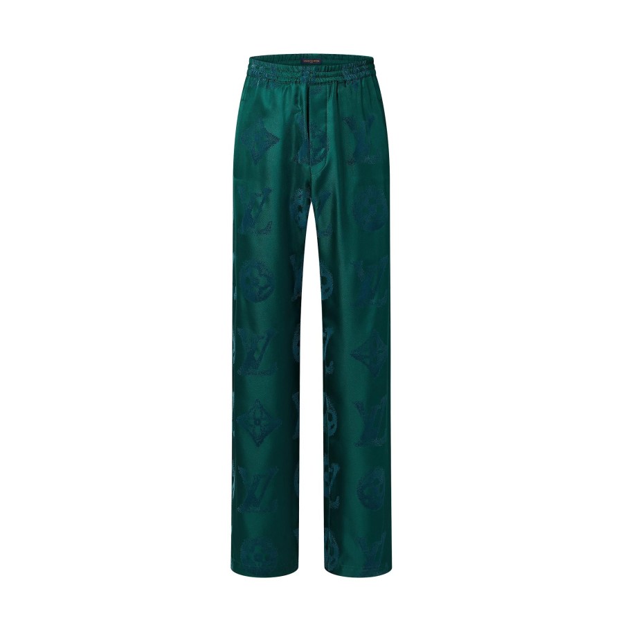 Hombre Louis Vuitton Pantalones | Pantalon De Seda Con Motivo Monogram Flocado