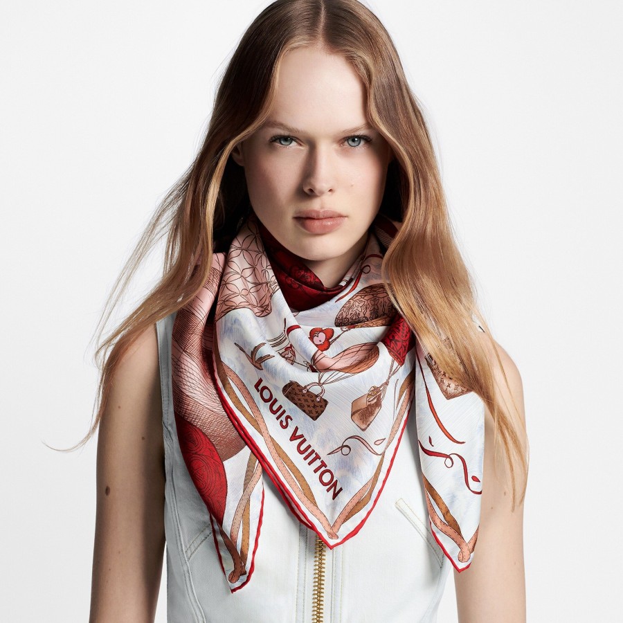 Mujer Louis Vuitton Panuelos De Seda Y Bandanas | Panuelo Up And Away 90 Rouge