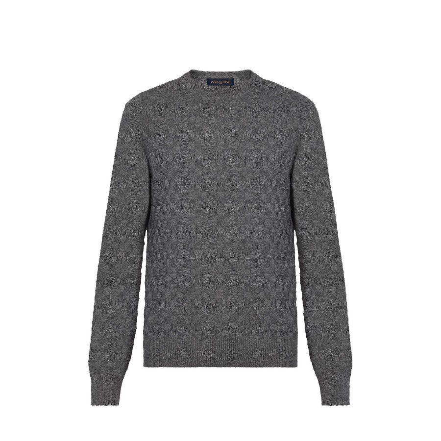 Hombre Louis Vuitton Punto Y Sudaderas | Jersey Damier De Cuello Redondo Gris Fonce