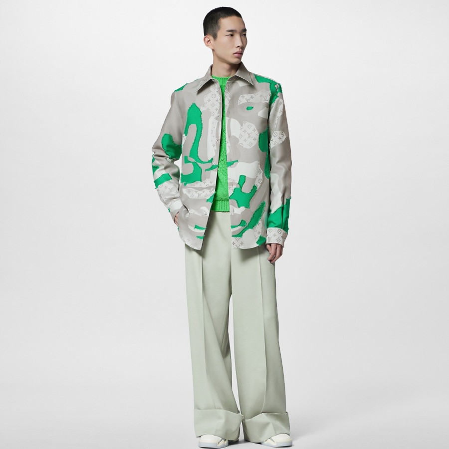 Hombre Louis Vuitton Camisas | Sobrecamisa Estampada En Fil Coupe De Algodon Verde