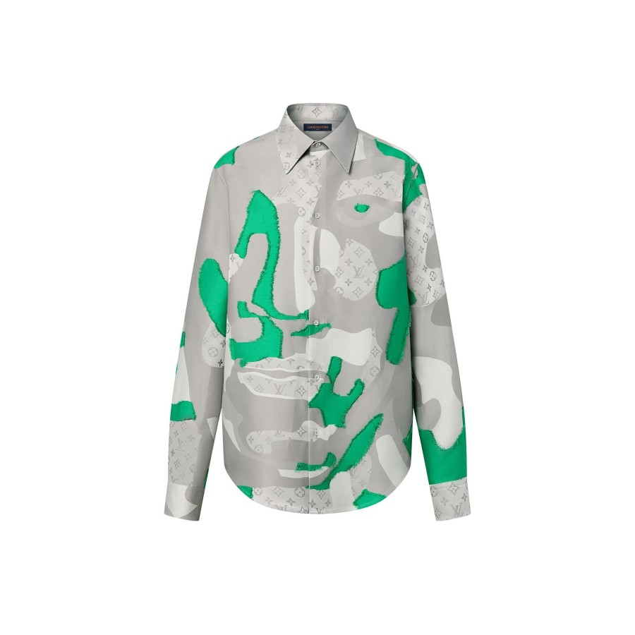 Hombre Louis Vuitton Camisas | Sobrecamisa Estampada En Fil Coupe De Algodon Verde