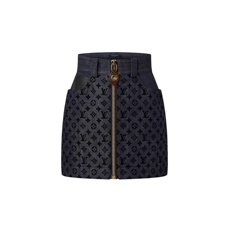 Mujer Louis Vuitton Denim | Minifalda Vaquera Con Motivo Monogram Flocado