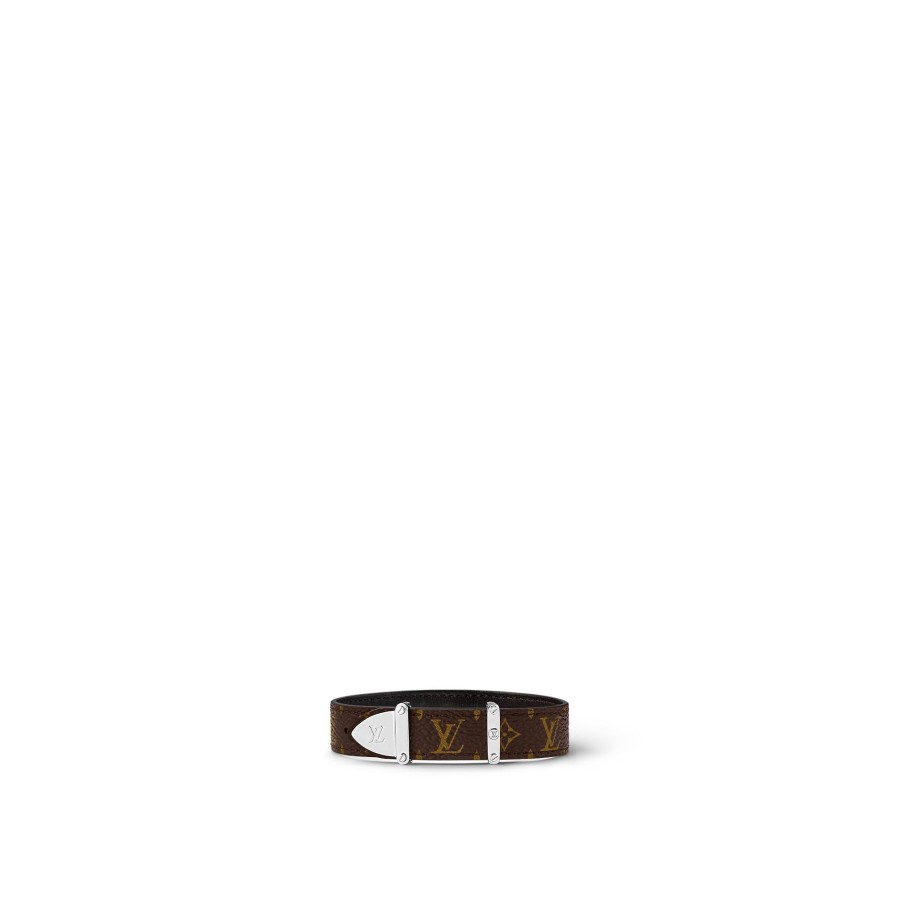 Hombre Louis Vuitton Pulseras | Pulsera Reversible En Piel Y Lona Lv Trunk Marron